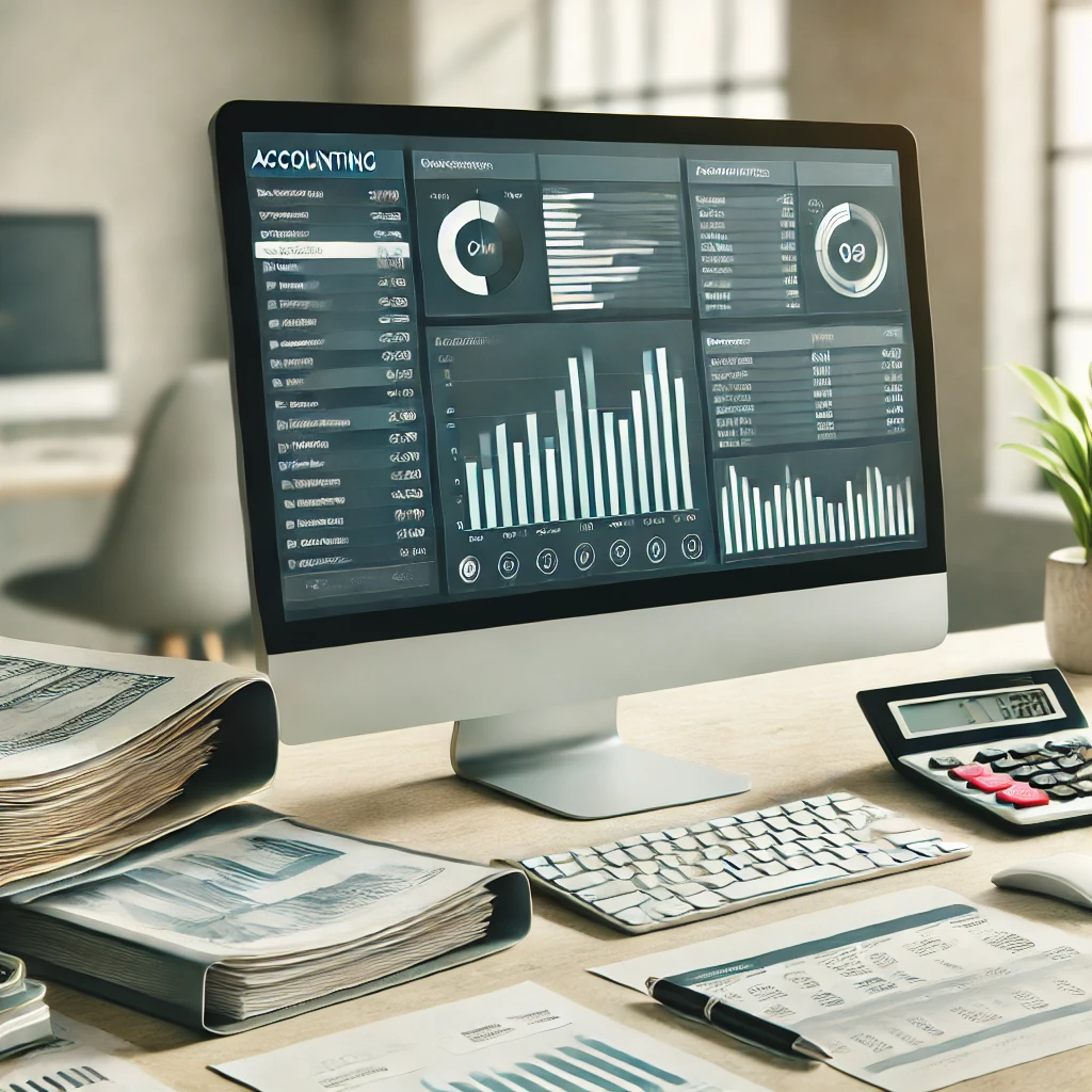 DALL·E-2024-08-18-19.59.38-A-modern-office-setting-with-a-computer-screen-displaying-accounting-software-showing-charts-financial-reports-and-various-accounting-tools.-On-the
